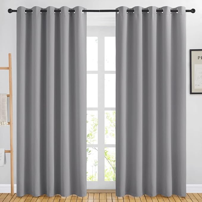 NICETOWN Room Darkening Silver Grey Curtains for Living Room - Solid Thermal Insulated Sound Reducing Grommet Curtains Drapes for Bedroom/Patio (2 Panels, W66 x L84)
