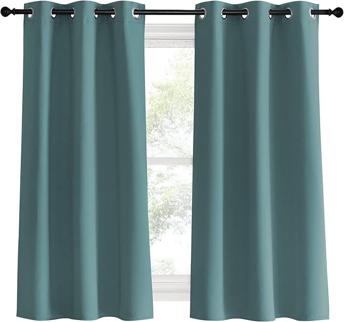 NICETOWN Modern Blackout Curtains Noise Reducing, Greyish Blue, 2 Panels, W34 x L60 -Inch, Thermal Insulated and Privacy Room Darkening Drape Panels for Boy's Guest Room Door Small Short Window