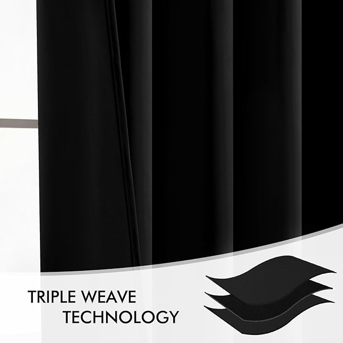 MIULEE Black Back Tab Blackout Curtains 132 Inch Length 2 Panels Set for Living Room Bedroom Privacy, Halloween Rod Pocket/Pinch Pleat Thermal Insulated Room Darkening Pleated Light Blocking Drapes
