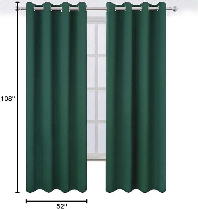 LEMOMO Dark Green Thermal Blackout Curtains/52 x 108 Inch/Set of 2 Panels Room Darkening Curtains for Bedroom