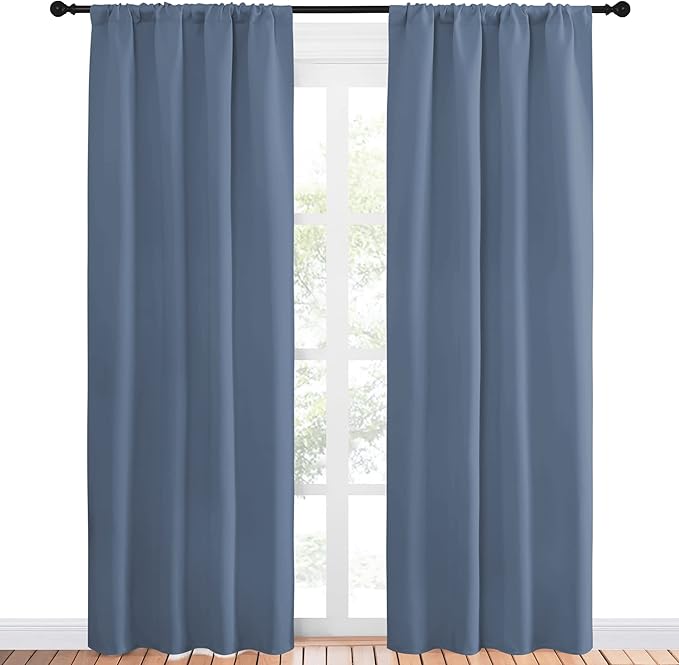 NICETOWN Blackout Curtains for Living Curtains, Window Treatment Curtains & Drapes 84 inches Long, Thermal Insulated Privacy Draperies for Bedroom (Stone Blue, 42" Wide x 84" Long, Set of 2)
