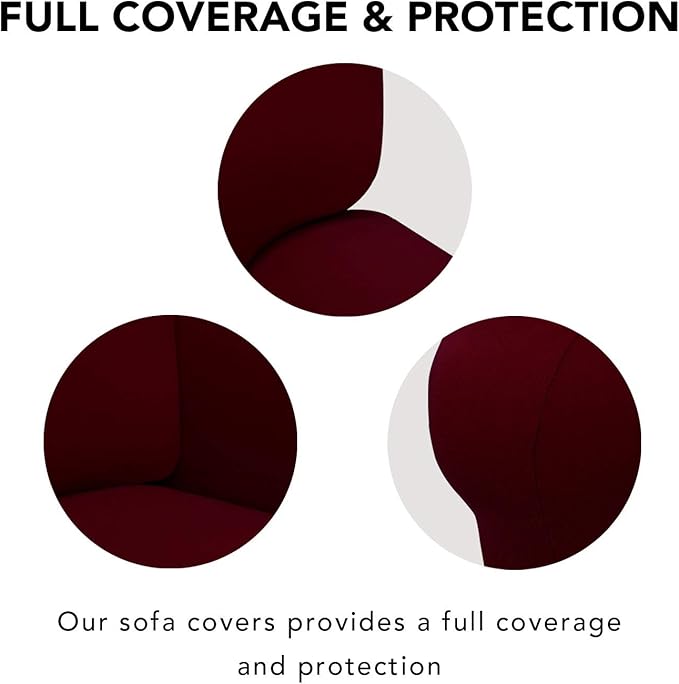 PureFit Super Stretch Sofa Slipcover – Spandex Non Slip Soft Couch Sofa Cover, Washable Furniture Protector with Non Skid Foam and Elastic Bottom for Kids, Pets （Sofa, Wine）