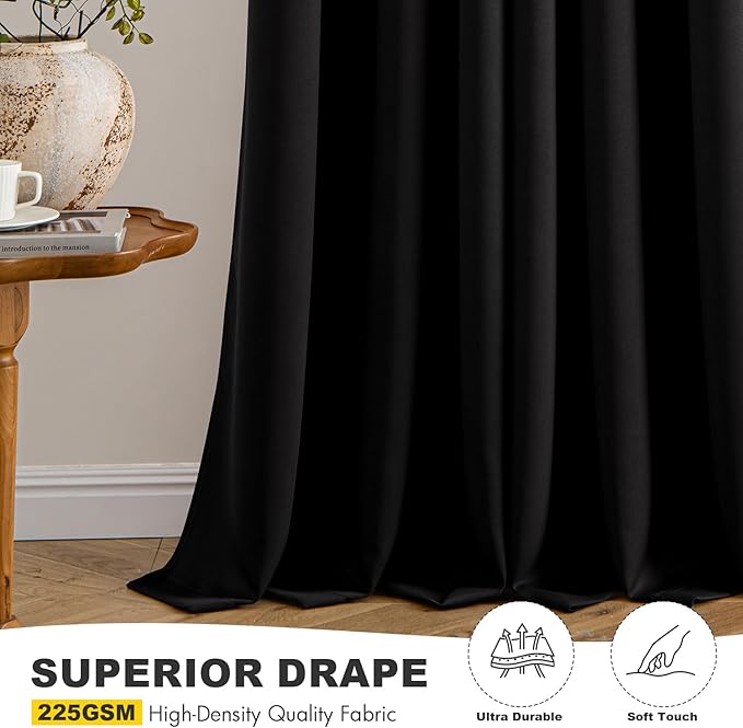 MIULEE Black Blackout Curtains - Bedroom Window Treatment Curtains Thermal Insulated Room Darkening Drapes for Living Room Kitchen Grommet Top Light Blocking Drapery, 40 x 50 Inches Long, 2 Panels