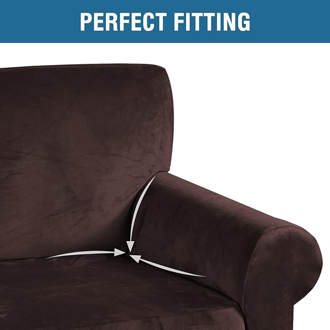 H.VERSAILTEX Stretch Velvet Sofa Covers for 3 Cushion Couch Covers Furniture Protector Soft with Non Slip Elastic Bottom, Crafted from Thick Comfy Rich Velour (Large Sofa 90"-97", Chocolate)