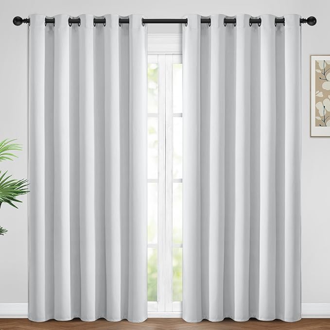 Yakamok Blackout Curtains Room Darkening Thermal Insulated Window Panels,Solid Grommet Top Drapes for Bedroom/Living Room(62Wx84L,Greyish White, 2 Panels)