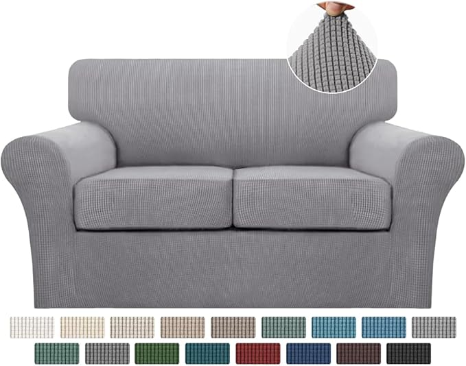 Turquoize 3 Piece Sofa Covers for 2 Cushion Couch Sofa Slipcover Soft Couch Cover for Dogs-Washable Sofa Furniture Covers with 2 Individual Cushion Covers, Thick Jacquard Fabric (Loveseat, Dove)