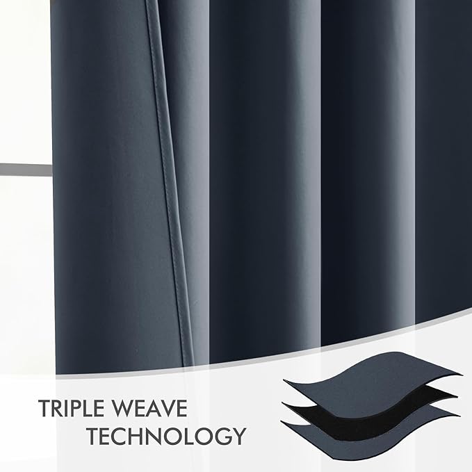MIULEE Stone Blue Back Tab Blackout Curtains 90 Inches Long 2 Panels Set for Living Room Bedroom Privacy, Rod Pocket/Pinch Pleat Thermal Insulated Room Darkening Pleated Light Blocking Drapes