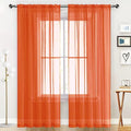 SpaceDresser Sheer Voile Window Treatment Rod Pocket Curtain Panels for Kitchen Bedroom Living Room Drapes Sunlight Filtering Privacy Semi Home Decor Assorted (Burnt Orange, 52 W x 108 L)