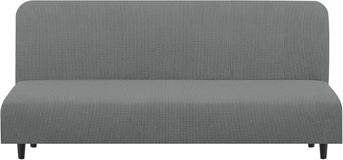 U-NICE HOME Stretch Futon Cover Armless Bed Slipcover - Soft Jacquard Fabric Washable for Pet Friendly, Grey