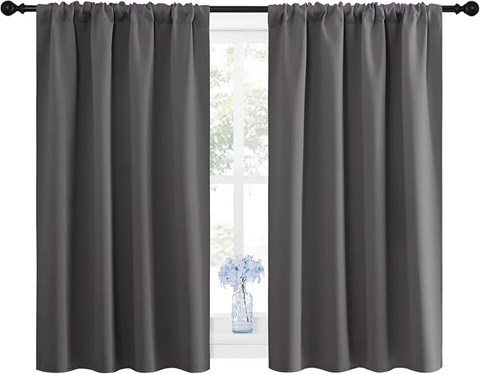 NICETOWN Grey Window Curtains for Bedroom - Home Decoration Thermal Insulated Rod Pocket Blackout Blinds & Drapes for Small Windows (Gray, 2 Panels, W42 x L48 -Inch)