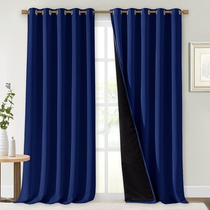 NICETOWN Total Shade Curtains and Draperies, Royal Blue, Package of 2, 62 inches Wide x 95 inches, LongHeavy-Duty Full Light Shading Drapes with Black Liner Backing for Villa/Hall/Dorm Window