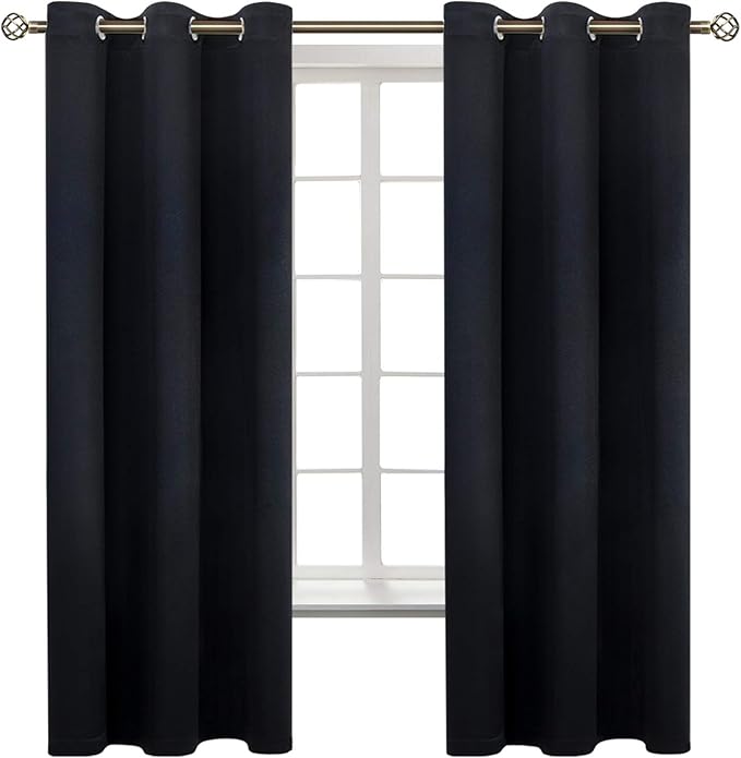 BGment Black Blackout Curtains for Bedroom 63 Inches Long, Black Out Room Darkening Light Blocking Thermal Insulated Grommet Window Drapes for Summer Heat, Each Panel 42 Inch Wide