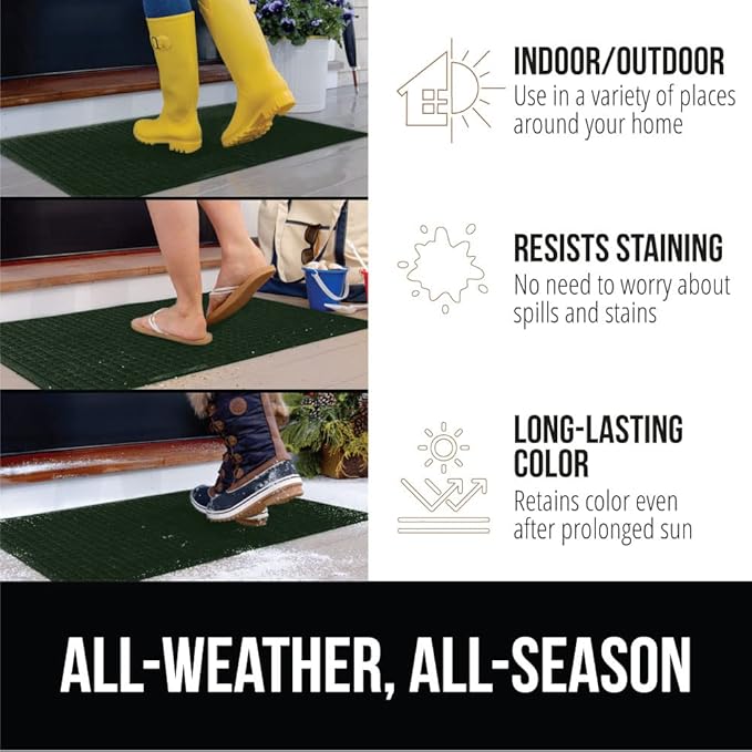 GORILLA GRIP® Ultra Absorbent Front Door Mat Outside Entrance, 47x35, Traps Dirt and Moisture, HydroABSORB Indoor Outdoor Doormat Holds Up to 6 Cups Water, Stain and Fade Resistant Welcome Mat, Green