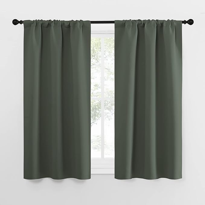 NICETOWN Bedroom Curtains Blackout Draperies - All Season Thermal Insulated Solid Rod Pocket Top Blackout Curtains/Drapes for Kid's Room (Dark Mallard, 1 Pair, 34 x 54 Inch)