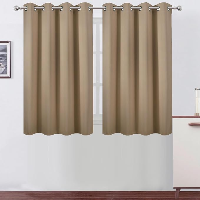 LEMOMO Natural Thermal Blackout Curtains/52 x 45 Inch/Set of 2 Panels Room Darkening Curtains