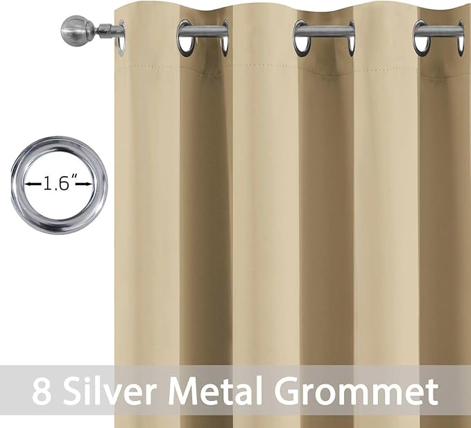 Yakamok Thermal Insulated Grommet Blackout Draperies/Drapes for Bedroom Window,Room Darkening Curtain Panels (2 Panels, W52 x L108 -Inch, Beige)