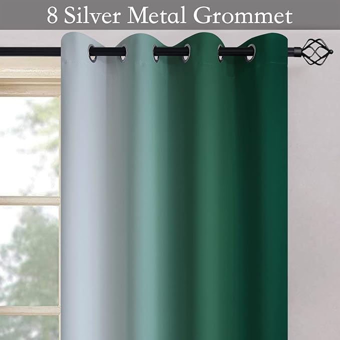 SimpleHome Ombre Room Darkening Curtains for Bedroom, Gradient Dark Green to Grey White Light Blocking Thermal Insulated Grommet Window Curtain/Drapes for Living Room,2 Panels, 52x63 inches Length