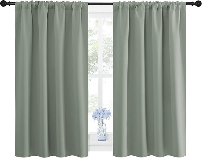 NICETOWN Window Curtains Blackout Drapes - Thermal Insulated Solid Rod Pocket Blackout Curtains/Draperies for Living Room (Sage Green, One Pair, 42 by 45-Inch)