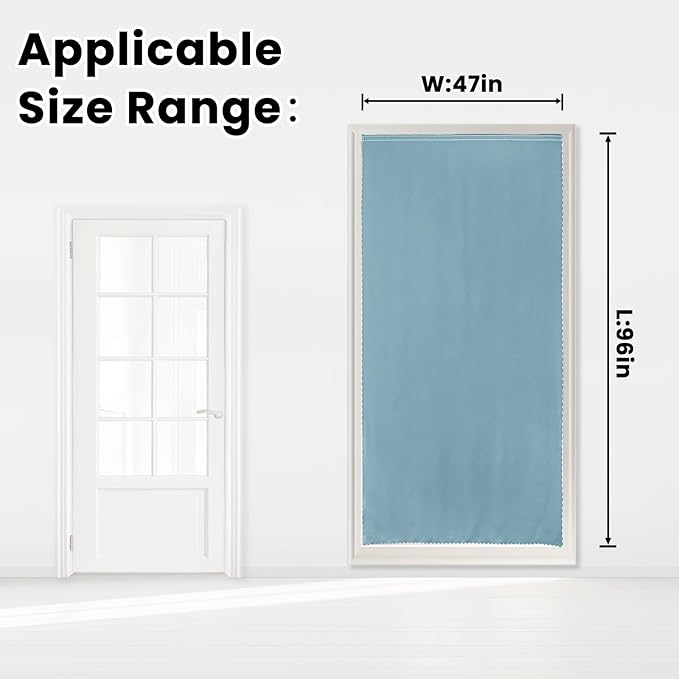 Self Adhesive Curtains, Portable Blackout Curtains Fabric Curtains for Living Room No Drilling, 47" W X 96" L, Lake Blue, 1 Panel