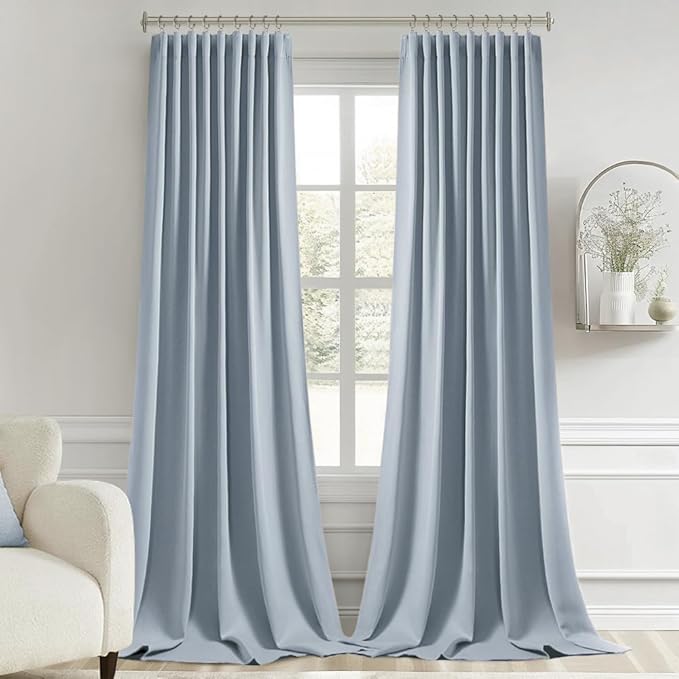 MIULEE Light Blue Back Tab Blackout Curtains 108 Inch Long 2 Panels Set for Bedroom, Rod Pocket/Pinch Pleat Extra Long Thermal Insulated Living Room Darkening Pleated Light Blocking Drapes
