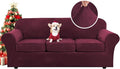 H.VERSAILTEX Modern Velvet Plush 4 Piece High Stretch Sofa Slipcover Sofa Cover Furniture Protector Form Fit Luxury Thick Velvet Sofa Cover for 3 Cushion Couch Width Up to 90 Inch(Sofa,Burgundy)