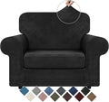 WEERRW Velvet Stretch Chair Sofa Slipcover - 2 Pieces Luxury Soft Velvet Plush Couch Cover Furniture Protector with Elastic Bottom for Pets, Machine Washable, Black, Small