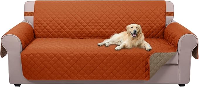 U-NICE HOME Reversible Sofa Cover Couch Cover for Dogs with Elastic Straps Water Resistant Furniture Protector for Pets Couch Cover for 3 Cushion Couch (Sofa, Orange/Taupe)