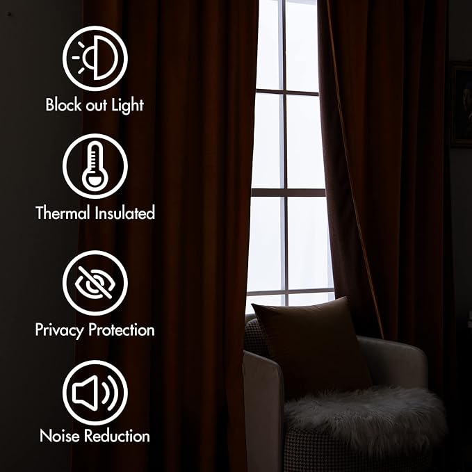 MIULEE Velvet Curtains 90 inches 2 Panels - Luxury Blackout Curtains for Bedroom Living Room Thermal Insulated Super Soft Window Drapes Rod Pocket & Back Tab, Gold Brown, W52 x L90 inch