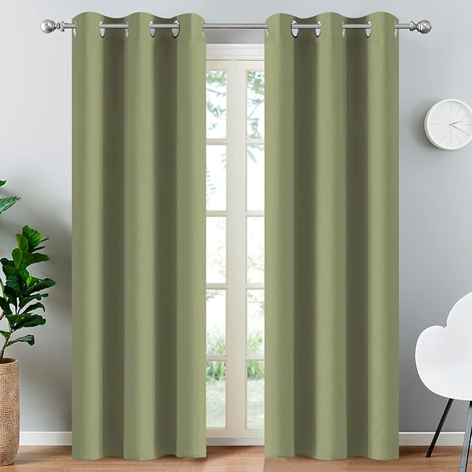 Yakamok Room Darkening Thermal Insulated with Grommet Window Curtain for Bedroom, 38Wx84L inch, Light Reducing Drapes for Living Room,Sage Green, 2 Panels