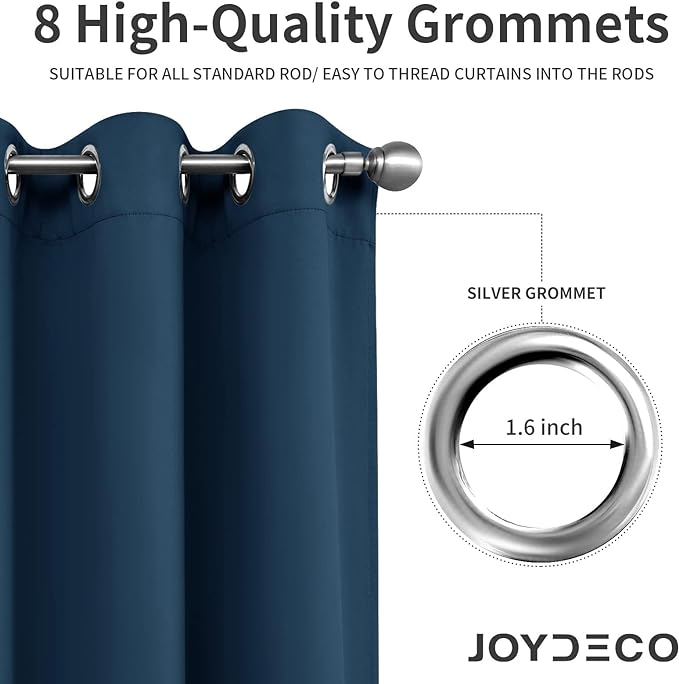 Joydeco Blackout Curtains 84 Inch Length 2 Panels Set, Thermal Insulated Long Curtains& Drapes 2 Burg, Room Darkening Grommet Drapes for Living Room Bedroom Window (W52 x L84 Inch, Navy Blue)
