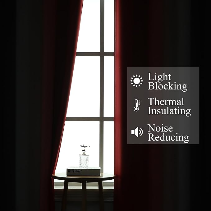 Black and Red 100% Blackout Curtains 84 Inches Long, Ombre Blackout Drapes for Bedroom, Full Light Blocking Thermal Insulated Gradient Grommet Curtain Drapes for Living Room, 52x84 Inch, 2 Panels
