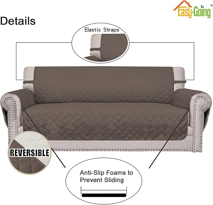 Easy-Going Oversized Chair Sofa Slipcover Reversible Sofa Cover Water Resistant Couch Cover Furniture Protector Cover with Elastic Straps for Pets Dog (Oversized Chair, Taupe/Ivory)