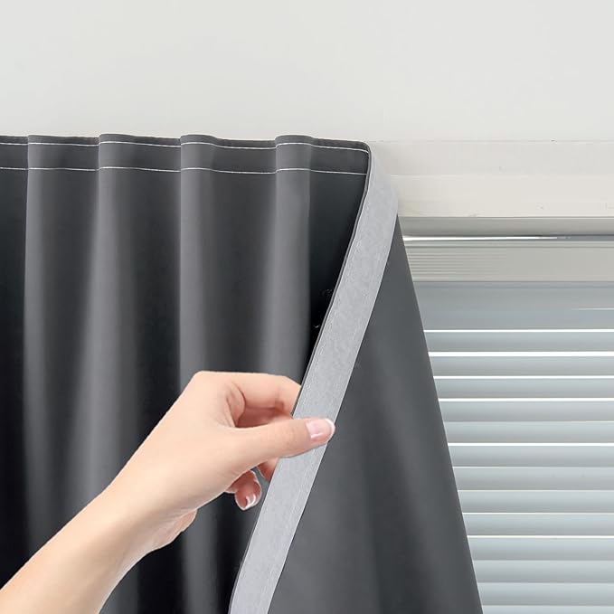 Magic Tape Stick On Curtains Window Shades Pull Down Blackout Window Cover Blackout Curtains for Bedroom No Drillng Self Adhesive Curtains No Rod Small Curtain, 59" W X 59" L, Grey, 1 Panel