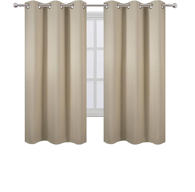 LEMOMO Blackout Curtains 40 x 63 inch/Beige Curtains Set of 2 Panels/Thermal Insulated Room Darkening Bedroom Curtains