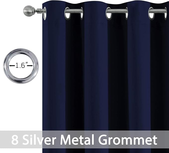 Yakamok Blackout Curtains Room Darkening Thermal Insulated Window Panels,Solid Grommet Top Drapes for Bedroom/Living Room(52Wx90L, Navy Blue, 2 Panels)