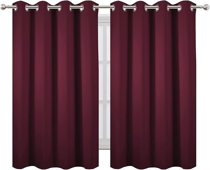 LEMOMO Blackout Curtains 66 x 54 Inch Long Burgundy Red Curtains Set of 2 Panels Room Darkening Curtains for Bedroom and Living Room