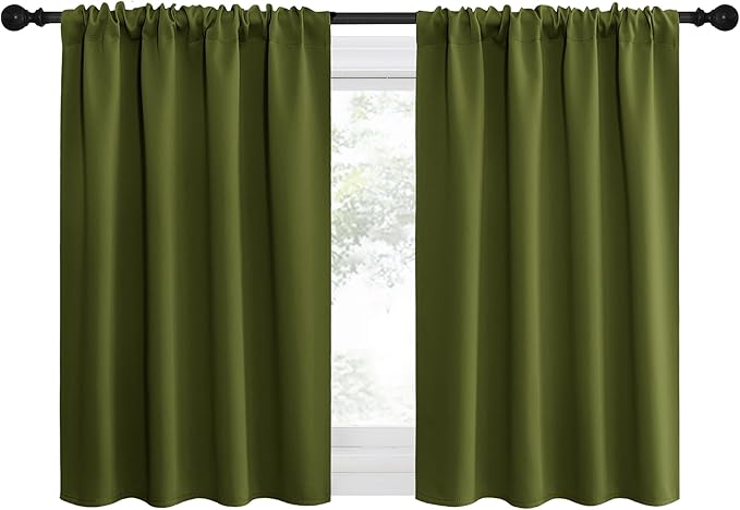 NICETOWN 2 Panels Blackout Curtains, Rod Pocket Thermal Insulated Drapes for Kitchen, Heavy Duty Small Window Treatment for Dorm Room, Studio Apartment, Basement (Olive Green, W42 x L30)