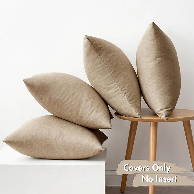 MIULEE Pack of 4 Decorative Outdoor Throw Pillow Covers Linen Waterproof Pillow Covers Farmhouse Cushion Cases for Patio Garden Tent Balcony Couch Sofa 16x16 inch Light Tan