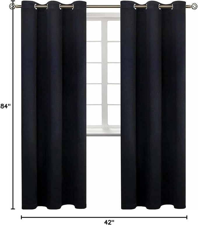 BGment Black Blackout Curtains for Living Room - Grommet Thermal Insulated Room Darkening Energy Saving Curtains for Bedroom, Set of 2 Panels, 42 x 84 Inch