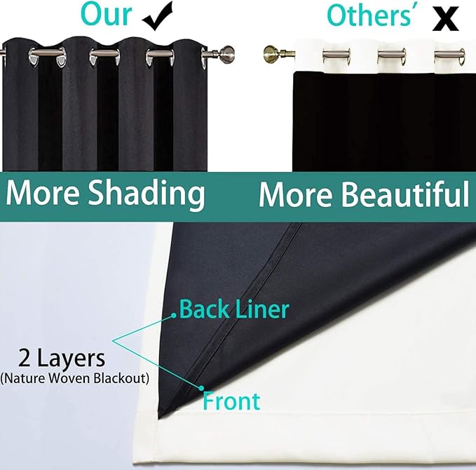 Yakamok Full Blackout Curtains 84 Inches Long,Blackout Curtain Panels for Bedroom, 2 Thick Layers Grommet Top Thermal Insulated Drapes with Black Liner for Living Room(62Wx84L, Cream, 2 Panels)