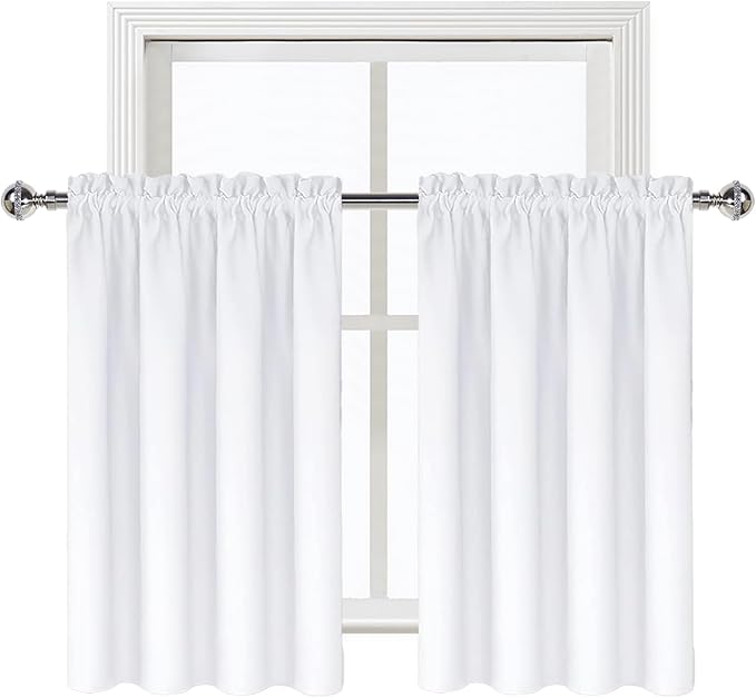 DWCN White Curtains for Living Room Thermal Insulated, 50% Light Blocking Curtains for Bedroom, Dining Room Window, W 42x L 36 Inch, Set of 2 Rod Pocket Curtain Panels