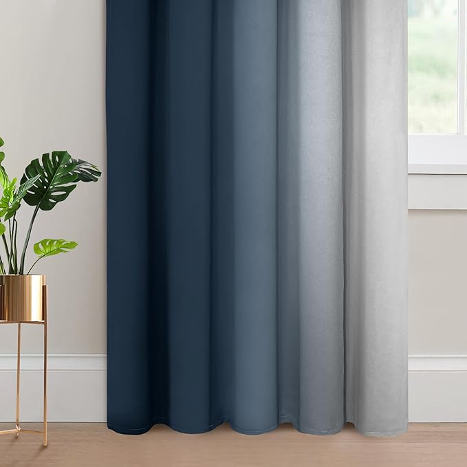 Yakamok Room Darkening Ombre Curtains 84 Inch Length, Navy Blue and Greyish White Thermal Insulated Gradient Color Curtains,Light Blocking Grommet Window Drapes for Bedroom,62 Inch Width,2 Panels