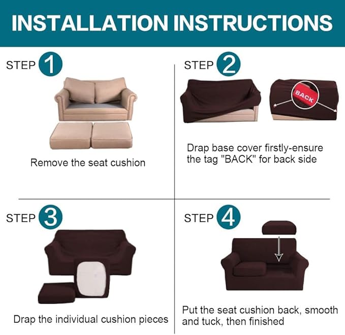 Turquoize 3 Piece Sofa Covers for 2 Cushion Couch Sofa Slipcover Soft Couch Cover for Dogs-Washable Sofa Furniture Covers with 2 Individual Cushion Covers, Thick Jacquard Fabric (Loveseat, Brown)