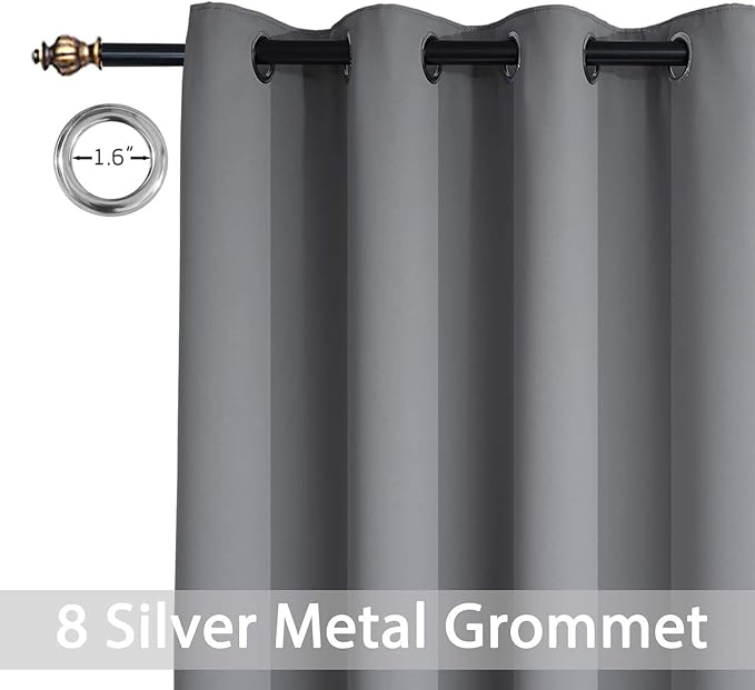 Yakamok Gray Blackout Curtains Room Darkening Thermal Insulated with Grommet Window Curtain for Bedroom, 52Wx108L inch, Grey, 2 Panels