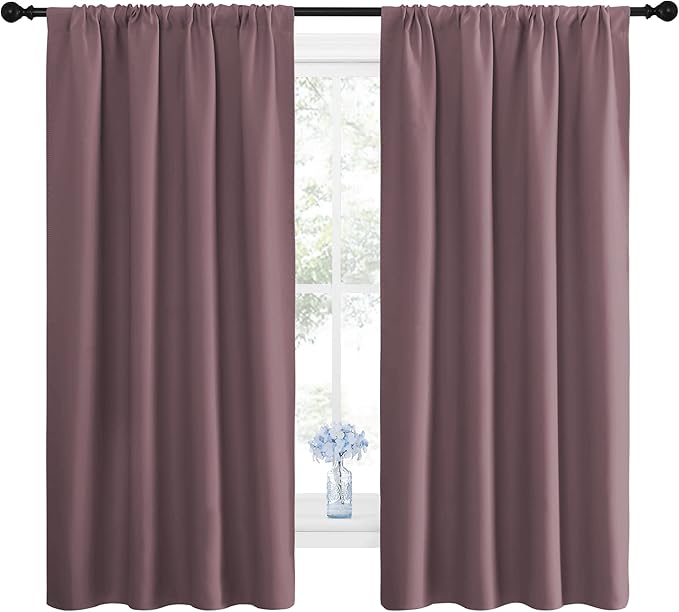NICETOWN Blackout Curtains for Living Room, Darkening Window Curtain Panels, Easy-Care Solid Thermal Insulated Draperies/Drapes for Daughter Room (Dry Rose, 2 Panels, 42 by 63)