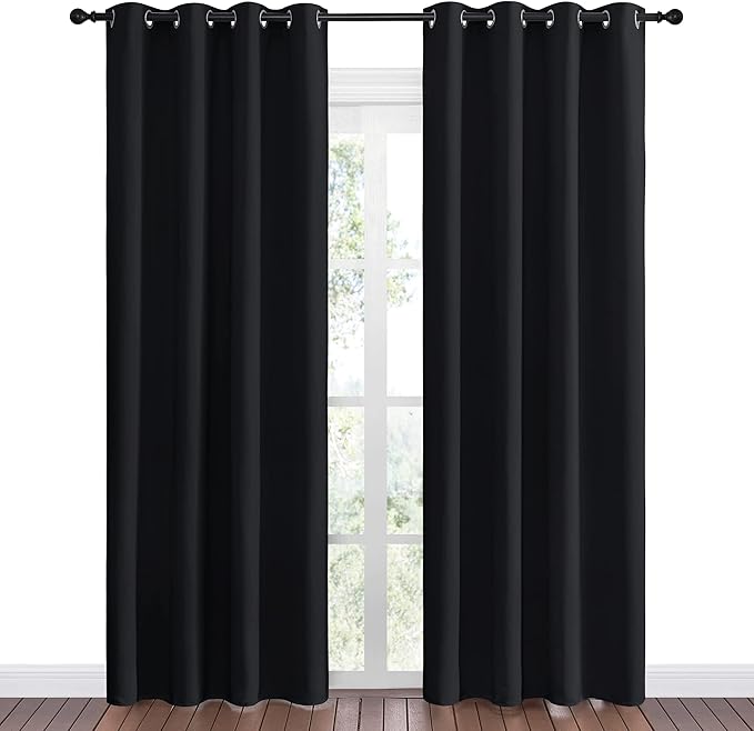 NICETOWN Blackout Curtain Panels 86 inches - Light Reducing Thermal Insulated Solid Grommet Blackout Curtains/Panels/Drapes for Living Room (Set of 2, 55 inches by 86 Inch, Black)