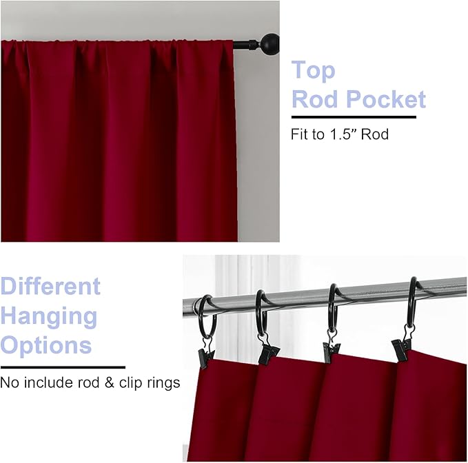 Simplebrand Ava Red Blackout Curtains for Bedroom 63 Inch Length 2 Panels Set, Nursery Thermal Insulated Energy Saving Rod Pocket Window Treatment Curtains Blackout Drapes, W40 x L63 Inch, Red