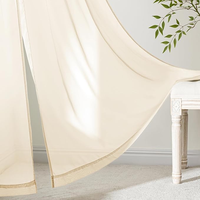 MIULEE Butter Cream Sheer Curtains 63 Inches Long, 4 Panels Set, Rod Pocket Voile Drapes Light Filtering and Semi Transparent, Elegant Window Treatments for Bedroom Living Room,42 x 63 Inches