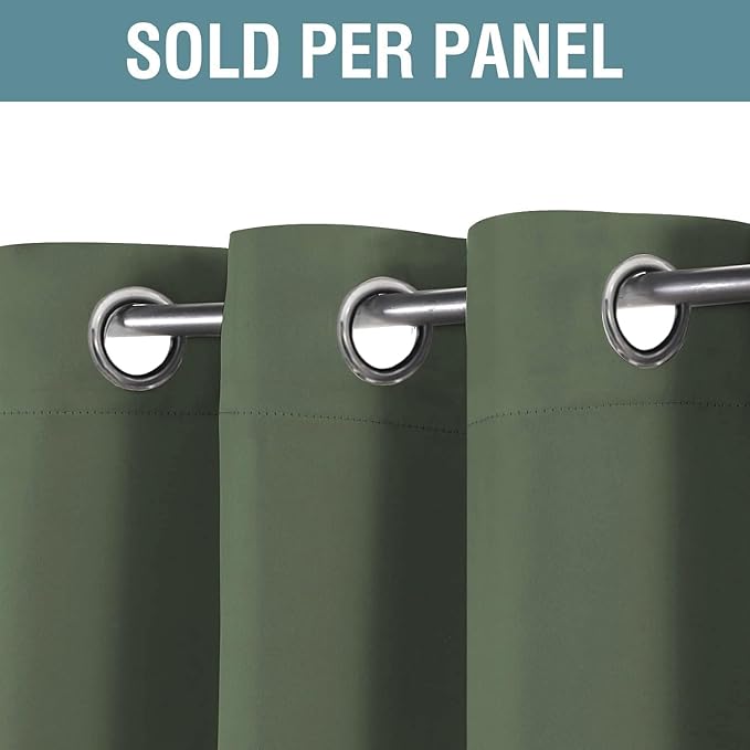 H.VERSAILTEX Green Blackout Curtain for Living Room Thermal Insulated Window Treatment Curtain Extra Long 120 inch Length Energy Saving Solid Blackout Drape, One Panel, Bronze Green, 52" W x 120" L