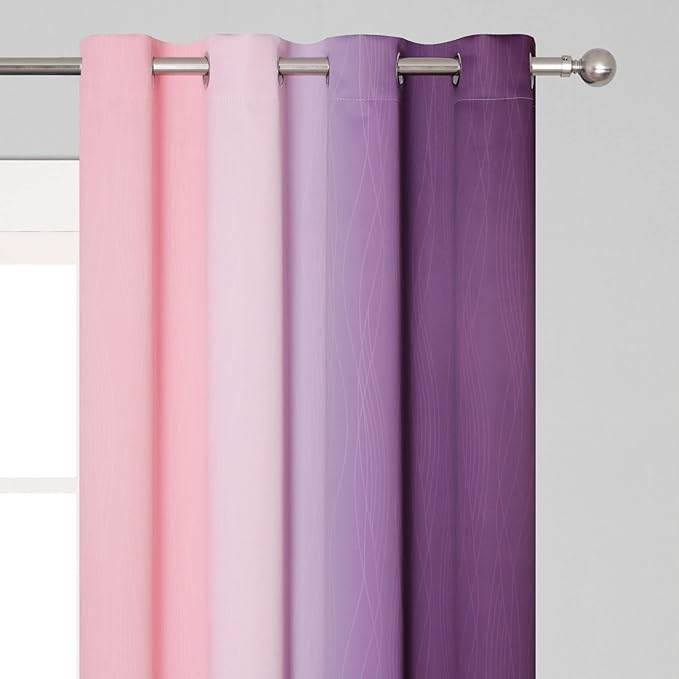 Estelar Textiler Ombre Pink and Purple Blackout Curtains 72 Inch Length 2 Panels, Full Light Blocking Curtains for Bedroom, Grommet Thermal Insulated Gradient Drapes for Living Room, 52x72 Inch